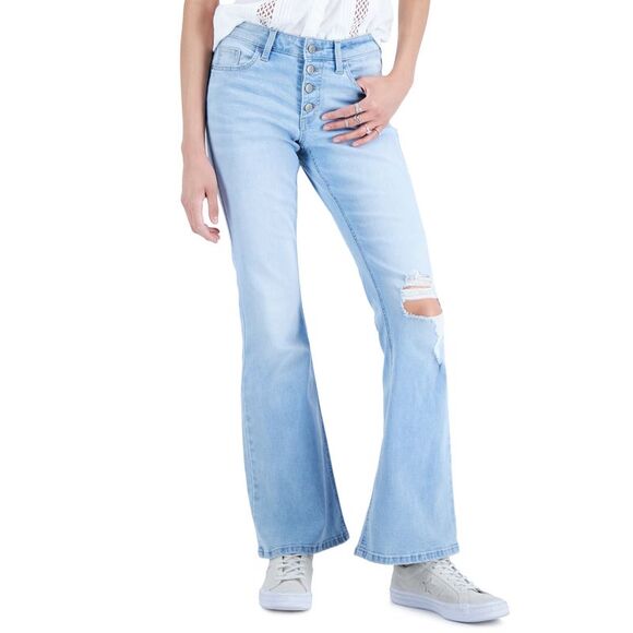 Juniors' Button-Fly Flared Jeans Pellice Light Wash 5 - Picture 1 of 1